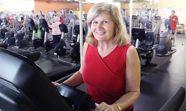 Heart attack survivor, Rae Short, on treadmill