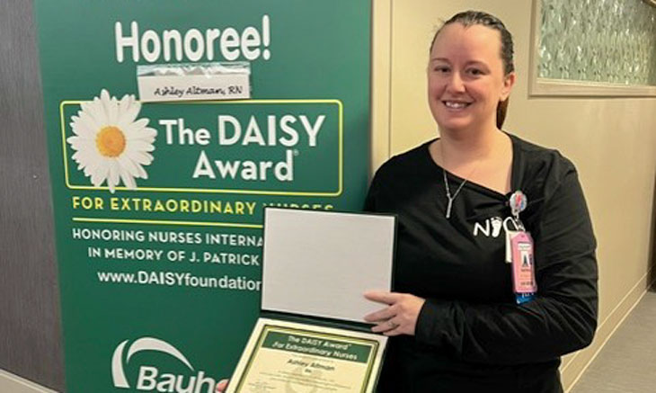 Bayhealth’s Ashley Altman, RN, cares for patients at the Bayhealth Kent Campus and has earned a DAISY Award for her compassionate care. Bayhealth’s Ashley Altman, RN, cares for patients at the Bayhealth Kent Campus and has earned a DAISY Award for her compassionate care.